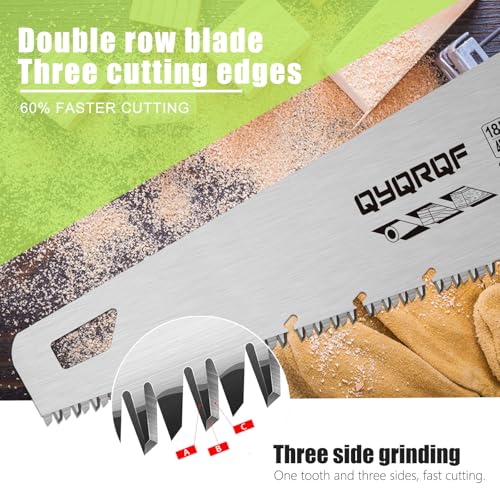 LYFJXX 18 Inch Wood Hand Saw, Non-slip Ergonomic Handle Rustproof Wood Saw, 11 TPI Universal Handsaw for Woodworking-Green