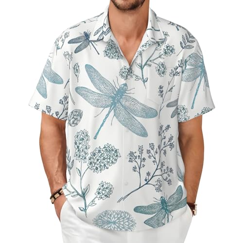 Chemise hawaïenne à manches courtes motif libellule pour homme élégant