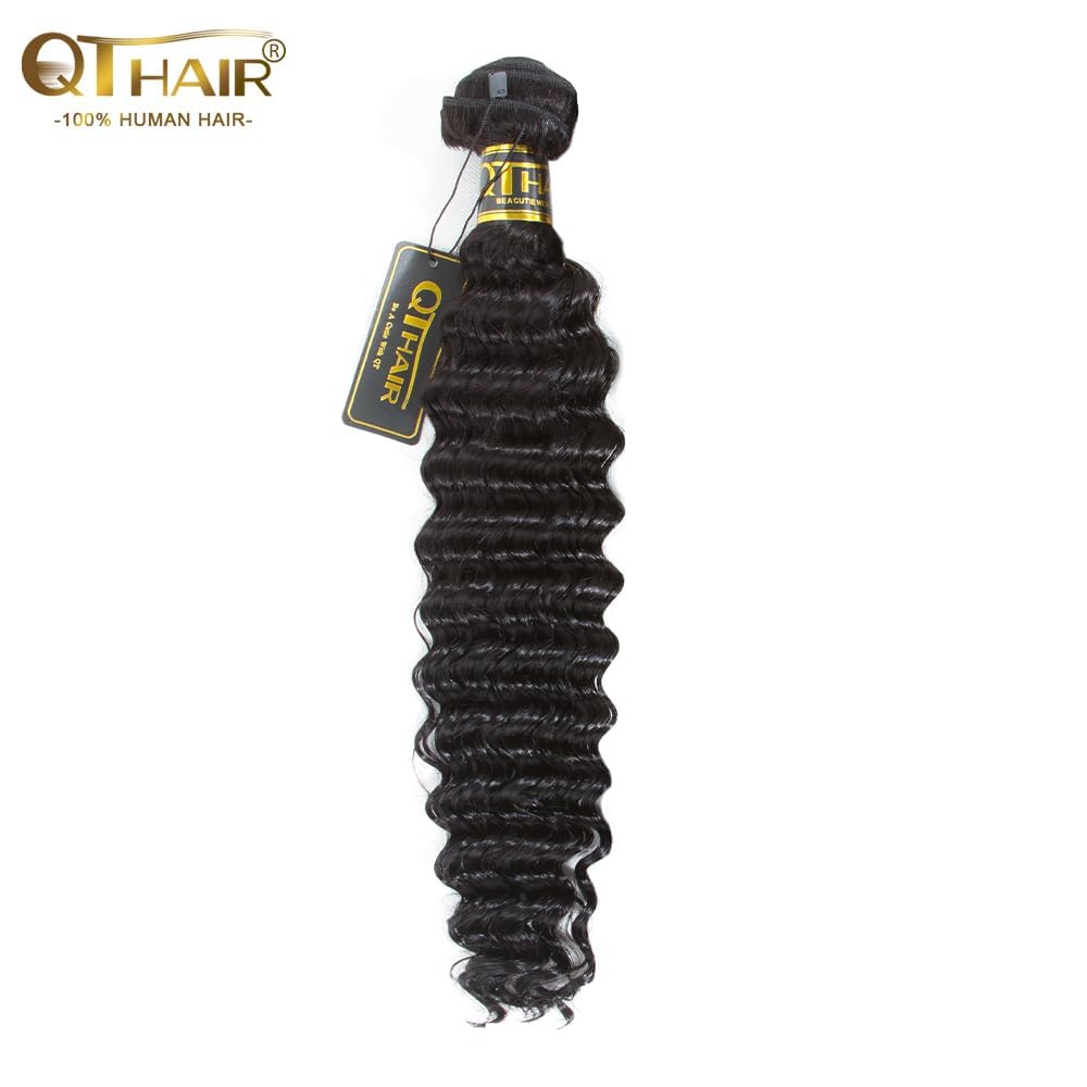 QTHAIR 18A Brazilian Deep Wave Bundles Human Hair 24" 100g Deep Wave Human Hair Extension Long Deep Curly Hair Weave for Women Natural Black