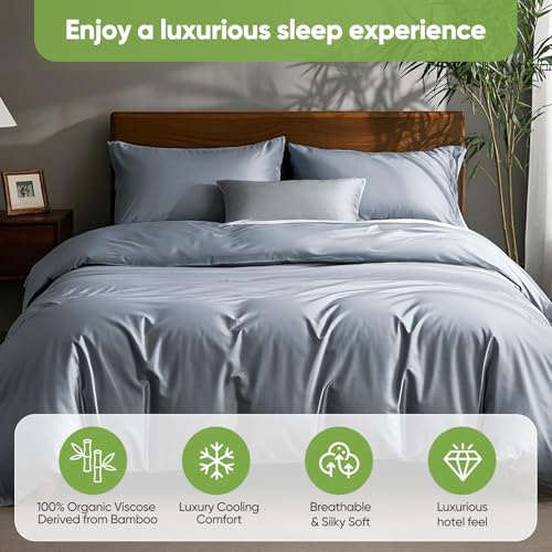 TWK Luxury Sheet Set, Genuine 100% Organic Viscose Derived from Bamboo, Cooling & Breathable, Silky Soft, Bedding Sheets & Pillowcases (Sterling Blue, King)