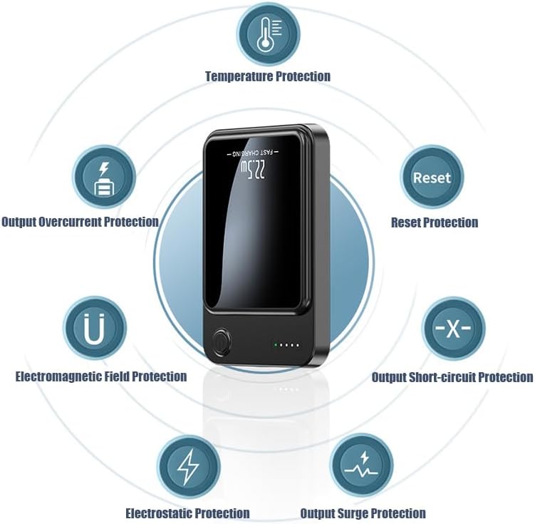 Miniatura 9 de AlphaDesighLuxe - Cargador portátil inalámbrico, magnético, batería de carga rápida segura para Mag, USB 22.5 W tipo C para iPhone 15141312, Apple