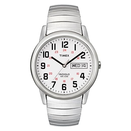 Timex Easy Reader 35mm Day-Date Watch – Silver-Tone Case White Dial with Silver-Tone Expansion Band