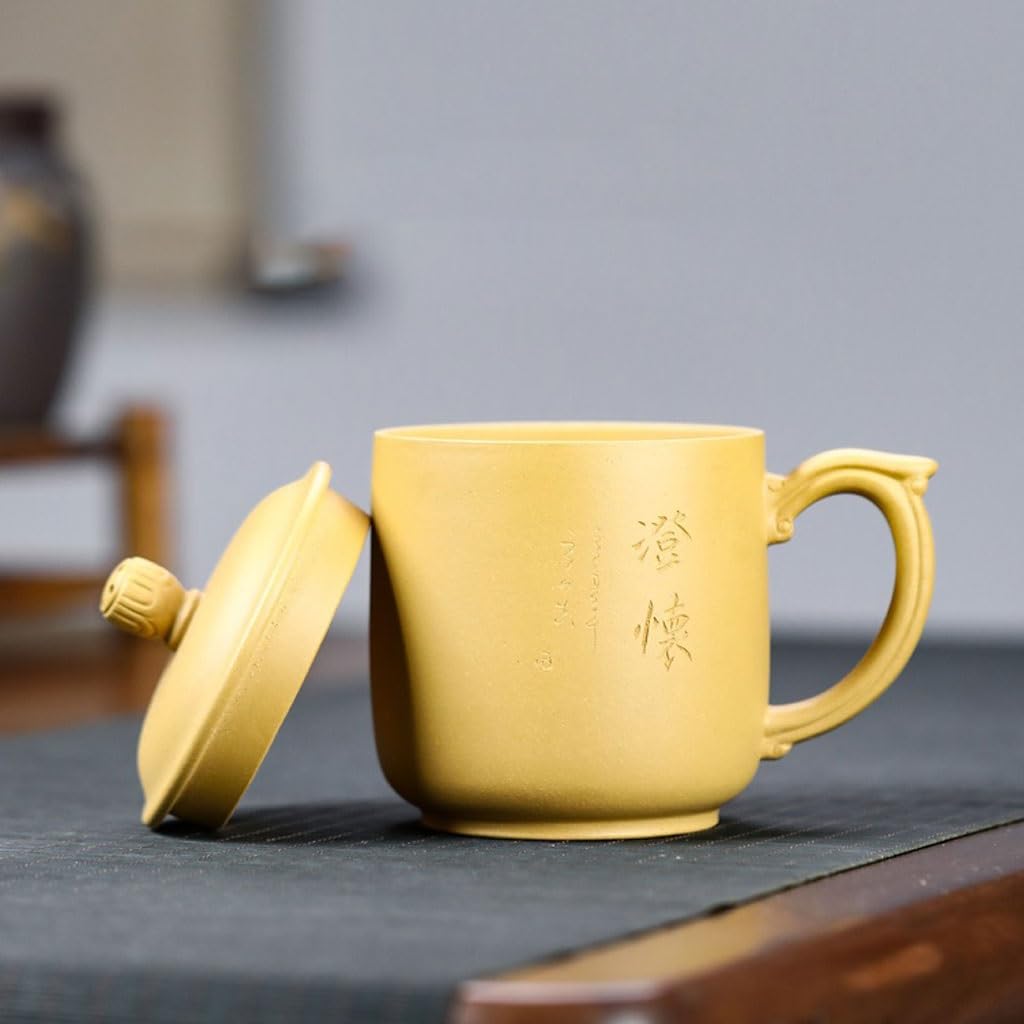 Matcha kubki ręcznie robiony fioletowy gliniany kubek do herbaty dla mężczyzn i kobiet, grawerowany kubek do herbaty 380 ml zestaw do herbaty z zaparzaczem