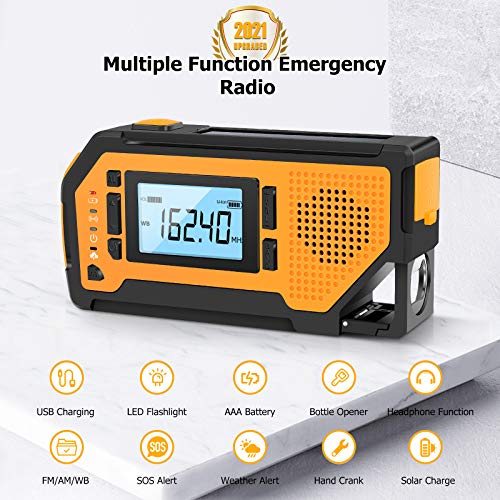 Emergency Solar Hand Crank Radio - Aiworth Wind Up Battery Operated Am/Fm/Noaa Weather Radio, Portable Survival Radio With Led Flashlight,Cell Phone Charger, Sos Alarm For Home And Emergency #TOP1