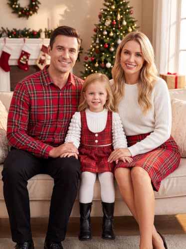 Image of Toddler Girls Fall Winter Outfits Girls Puff Sleeve Knit Ribbed Tops Button Down Vest Plaid Skirt Set Fall Clothes