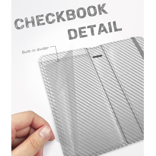Image of Checkbook Cover for Men Women, Premium Leather Checkbook Holder with RFID Blocking and Built in Clear Plastic Divider for Personal and Business Checks (Grey Carbon)