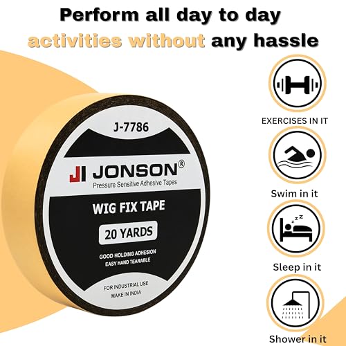 Image of Jonson Hair Wig Fix Black Tape | Strong Hold 7-14 Days | Water & Sweat Resistant | Skin-Friendly | Easy to Apply & Remove | 20 Yards