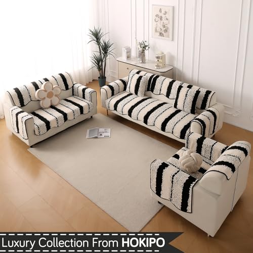 Image of HOKIPO Luxury Wavy Sofa Backrest Cover Mat 55x80 cm | Pack of 1 Anti Slip Backrest Mat, Black (AR-6218-BLK)