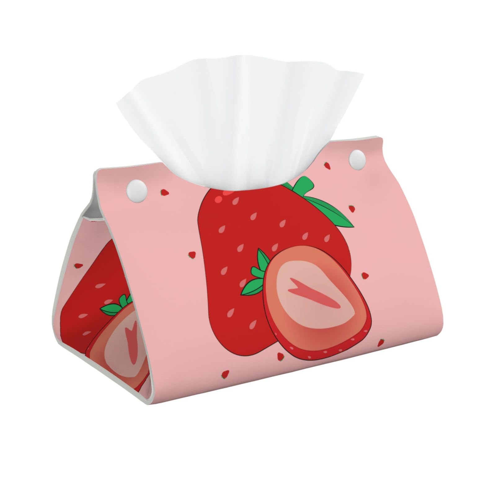 cartoon strawberry Rectangular Leather Tissue Box Cover, Folding Facial Tissue Holder Dispenser for Car