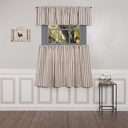 Piper Classics Market Place Gray Ticking Stripe Valance Curtain, 16" L X 72" W, Farmhouse Style, Grey & Cream #TOP3