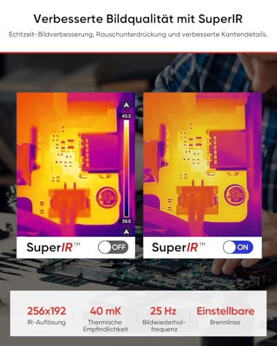 HIKMICRO Mini2Plus V2 Wärmebildkamera für USB-C iOS/Android, 256×192 IR-Auflösung, 512×384 SuperIR, einstellbares Fokus-Objektiv, für Smartphones/Tablets, unterstützt die neuesten iPhone-Modelle