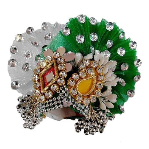 Image of Partish Laddu Gopal Dress with Mukut and Patka l Ladoo Gopal Dress l Bal Gopal l Kanha Ji Thakur Ji Heavy Dress Size 0 1 2 3 4 5 6 7 8 (Green+White, Size 2)