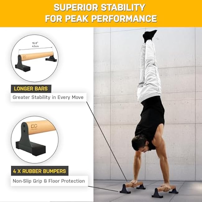 Double Circle Parallettes Push Up Bar with Ergonomic Wooden Handles - Calisthenics Equipment - Non-slip Parallel Bars for Strength Training and Calisthenics - Pushup Handles Parallettes Bars