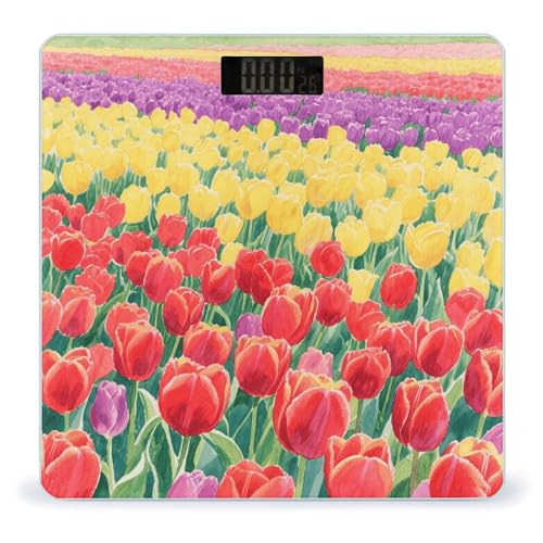 Báscula digital de baño Tulip Field con vidrio templado