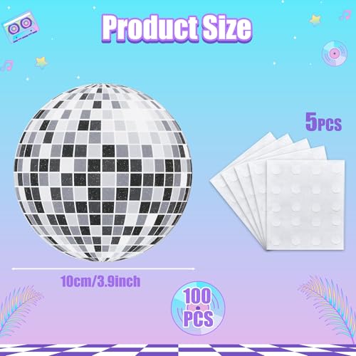 Image of Glitter Disco Ball Cutouts- 100Pcs Silver Discoball DIY Paper Cuts with Glue Points Retro Disco Cutout Bulletin Board for Hippie Party Baby Shower Birthday Classroom Wall Decoration Favors Supplies