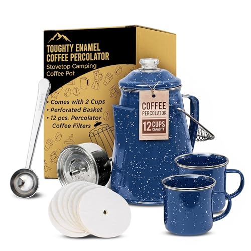 Toughty Enamel Coffee Percolator – 12-Cup Stovetop Camping C...