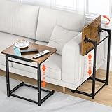 Tv Tray Table Set of 2, 8-Level Adjustable Height Couch Side Table，90° Tilt Angle Adjustments C-Shaped End Table, with Phone & Tablet Slot Sofa Computer Desk for Couch, Sofa, Bed, Chair, Living Room