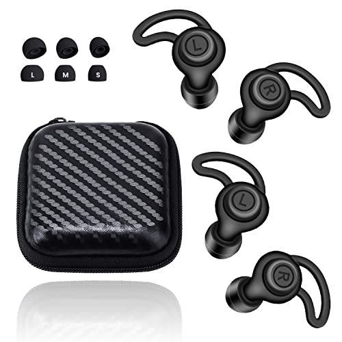 Ohrstöpsel zum Schlafen - Weicher, wiederverwendbarer Silikon Gehörschutz + 6 Aufsätze in S/M/L - Geräuschunterdrückung zum Lärmminderung, Leichte Schläfer, Schnarchen und Arbeiten Schwarz (2 Paar) Cover