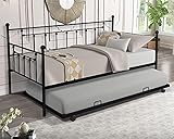 CALABASH Twin Size Daybed and Trundle Frame Set, Metal Frame with Pull Out Trundle for Teens Kids Adults for Living Room Bedroom Room (Black)