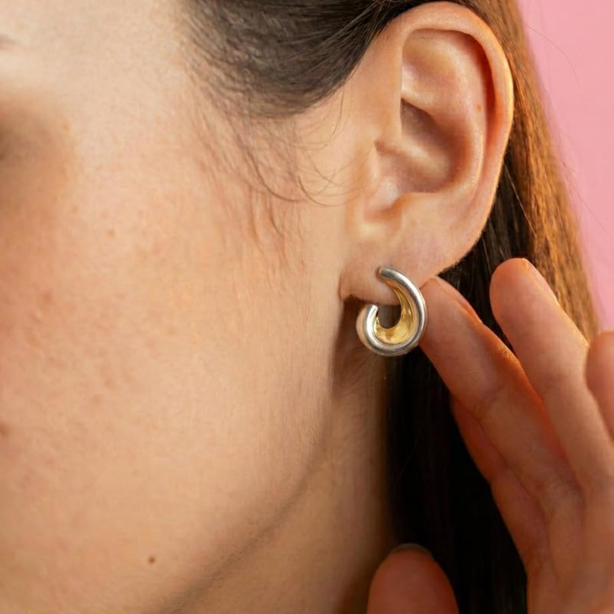 Women's 925 Sterling Silver Dual-Tone Scooped Studs