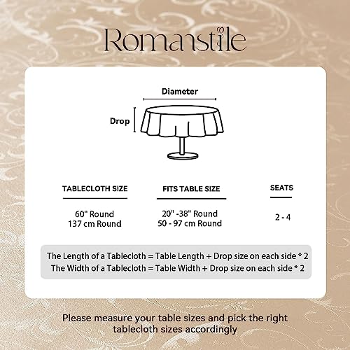 Image of Romanstile Waterproof Vinyl Tablecloth Round, 60 x 60 Inch, Flower Champagne