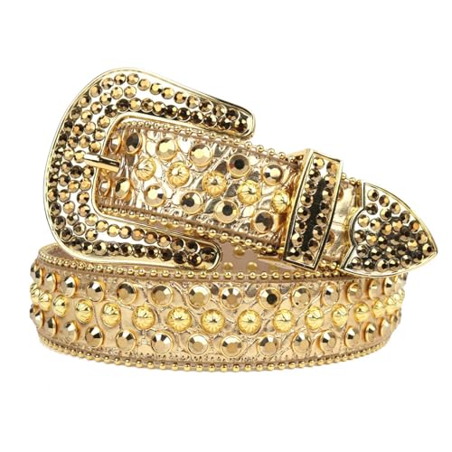 Mnjyihy Men's Women's Golden Western Rhinestone Belt Diamond Studded Decorative Jeans Leather Belt3