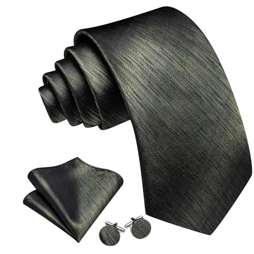 Image of Barry.Wang Striped Men Ties Set Silk Necktie Handkerchief Cufflinks