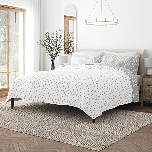Merit Linens Gray 3-Piece Reversible Full/Queen Quilt Comforter With 2 Shams | Lightweight, All-Season, Patterned Bedspreads | Modern Coverlet Sets - Painted Dots/Light Gray #TOP6