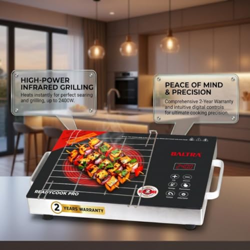 Image of BALTRA Infrared Induction Cooktop 2400W with Grill Rack, Infrared Glass Top, Digital Touch Control, Auto-Off Safety, 3 Cooking Modes, Infrared Hot Plate, Works with All Cookware