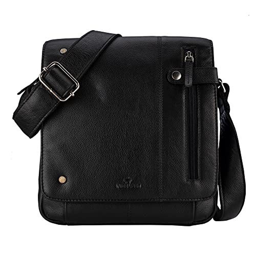 Image of FINELAER Vintage Leather Crossbody Bag Stylish Flap Over Shoulder Satchel for Men & Women