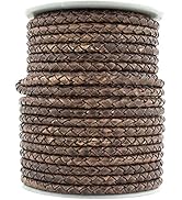 Xsotica Braided Bolo Round Leather Cords-3.0 MM Bolo Leather Cord 1 Yard (Antique Brown, 3.0 MM)