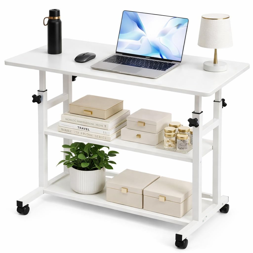 Computer Desk Mobile, Portable Office Desk with Movable Wheels, Height Adjustable Study Desk,Computer Desk, Office Work Desk for student and worker80x40x60-90cm