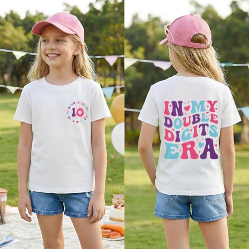 Image of IZYJOY in My Double Digits Era Shirts Girls 10th Birthday T-Shirts 10 Years Old Birthday Party Short Sleeve Summer Tee Tops
