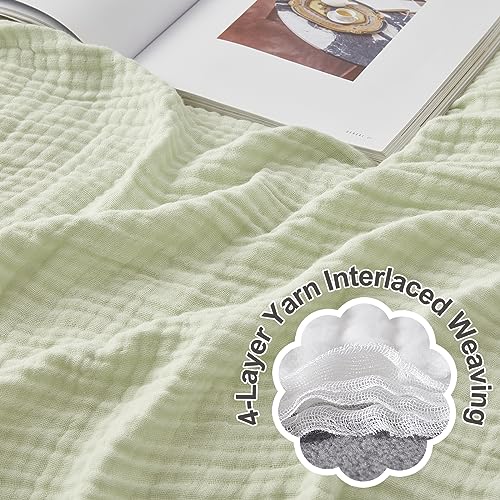 Image of EMME Muslin Blankets for Adults Throw Blanket for Couch Breathable Gauze Soft Lightweight Airy Mint Green Throw XL 50 inch x 71 inch