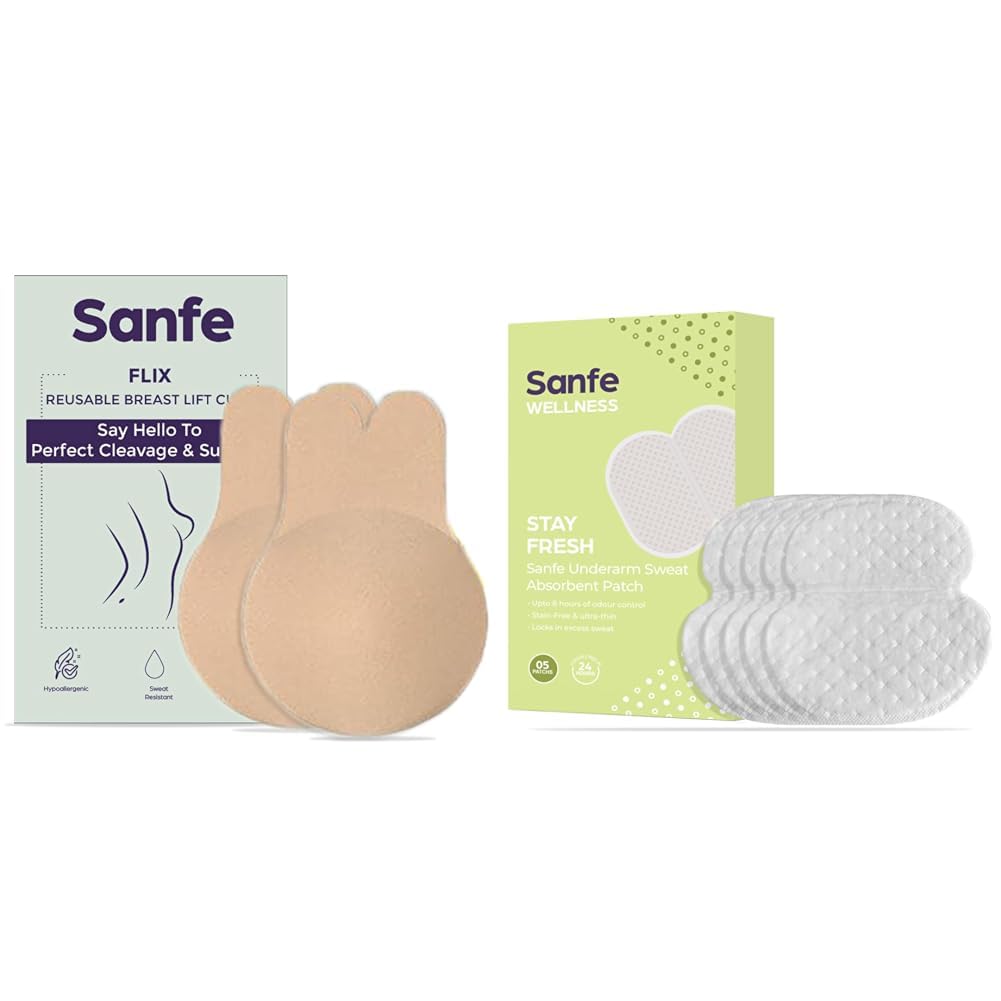 sanfe Flix Reusable Boob Lift Cups Underarm Sweat Absorbent Patch Prevents Stains Absorbs Sweat & Unpleasant Odour 8 hr Odour Control Stain Free Ultra Thin 5 Pairs-picture-26