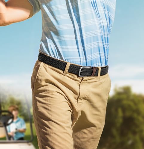 Men's Golf Belt 2 Pack-Braided Woven Stretch Belt for Gift Men Casual Jeans Sports Work 1 3/8"2