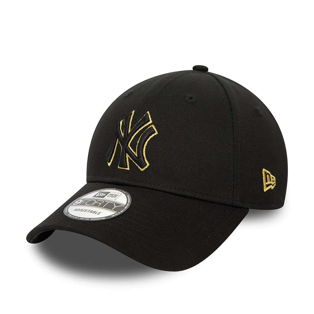 New Era Men's Black 9Forty Baseball Cap Hat Metallic Outline New York Yankees