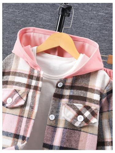 Image of SweatyRocks Girl's 2 Piece Outfits Plaid Button Down Hooded Jacket and Elastic Waist Sweatpants Workout Set
