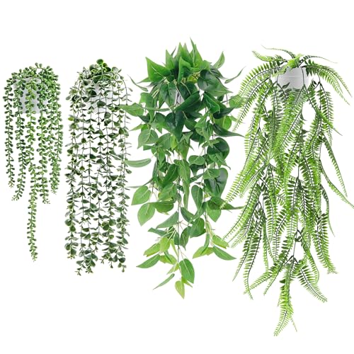 Der Rose 4 Stück Künstliche Pflanzen Hängend Wie Echt Fake Eukalyptus Artificial Plants, Boston-Farnen, Perlenkette für Wohnzimmer, Zimmer, Wand, Innen- und Außenbereich Deko Aesthetic (Weiß) Der Rose 4 Stück Künstliche Pflanzen Hängend Wie Echt Fake Eukalyptus Artificial Plants, Boston-Farnen, Perlenkette für Wohnzimmer, Zimmer, Wand, Innen- und Außenbereich Deko Aesthetic (Weiß)