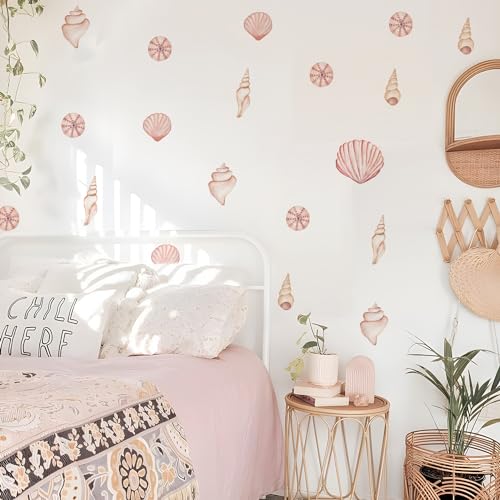 Image of QUCHENG Ocean Animals Wall Sticker Sea Shell Wall Decal Beach Decor Watercolor Waterproof Removable Stickers Bedroom Bathroom Baby Nursery Wall Decor 4 Sheets