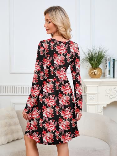 KORSIS Dresses for Women Casual Swing T-Shift Fall Long Sleeve Crewneck Pleated Babydoll High Waist Tunic Dress with Leggings White Watercolor Floral M — view 5