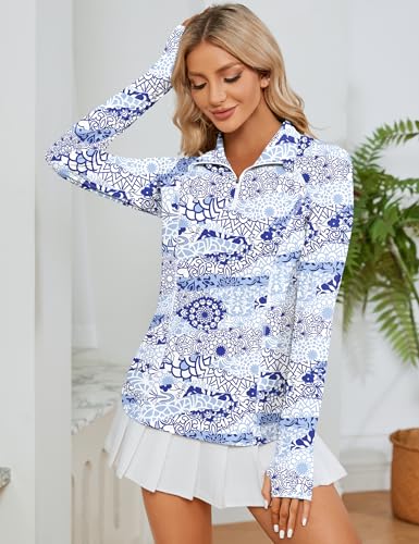 Image of LOMON Women Long Sleeve Shirts Sun Protection 1 /4 Zip Summer Quick Dry Hiking Shirts Quarter Zip Pullover for Women