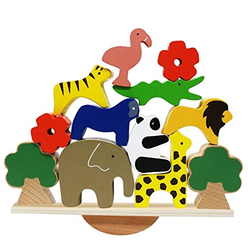 Lewo Blocs d'empilage de l'équilibre des Animaux en Bois Montessori Jouet Trier et à Empiler Jeux de Société pour Enfants Garçons Filles 3 Ans