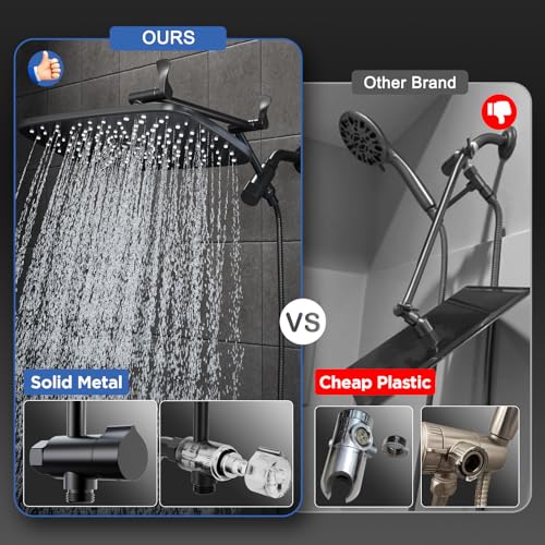 Image of Veken 11.8 inch Rain Shower Head with Handheld, High Pressure Handheld Shower Heads with Multi Spray Modes, Rainfall Combo with 15 inch Metal Extension Arm,Detachable Dual Shower, Long 6 ft. Hose,Matte Black