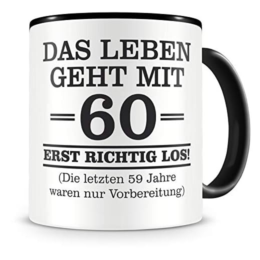 Samunshi® Taza con texto en alemán graciosos regalos para 60 cumpleaños hombre mujer abuelo idea de regalo para 60 cumpleaños (60 años 300 ml negro/negro)
