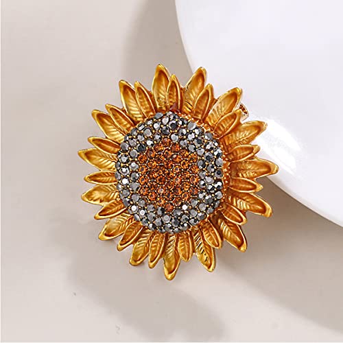 Image of Rhinestone Sunflower Brooch Pin Vintage Gold Yellow Elegant Pin Ladies Multipurpose Brooch Necklace