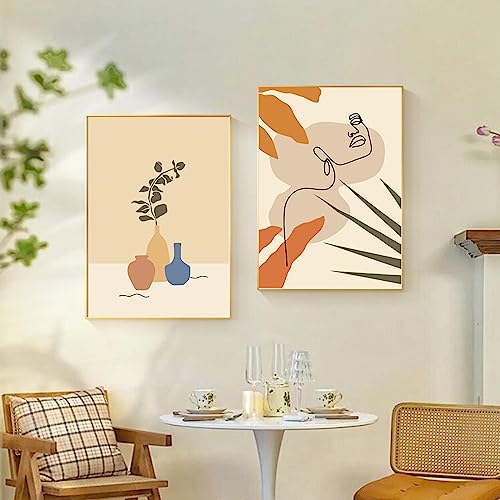 Impression sur toile Boho ligne noire 60x90cm poster fleur visage fille