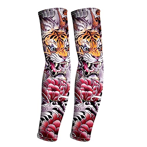 RU X Mangas para Brazos con Ttuaje,Mangas para Brazos Protección Sol o Frio,Manguitos Ciclismo Hombre Mujer para Golf,Deportes,Bicicleta,Portero