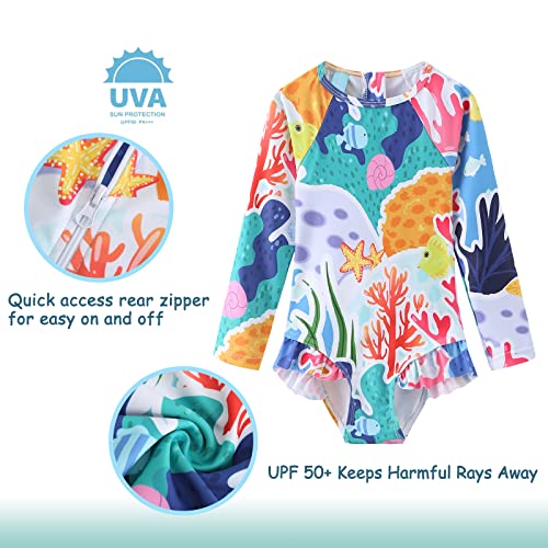 Baby Girls One Piece Swimsuits Long Sleeve Rash Guard Swimshirts Kids Sun Protection Bathing Suits3
