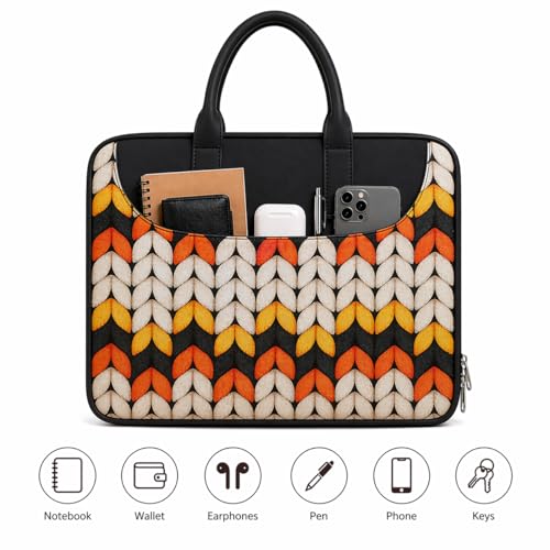Image of Tabelito Designer Printed Laptop Sleeve for Women (13-15.6 Inch) | Jute & Vegan Leather Office Handbag | Lightweight Stylish Work Bag with Handle
